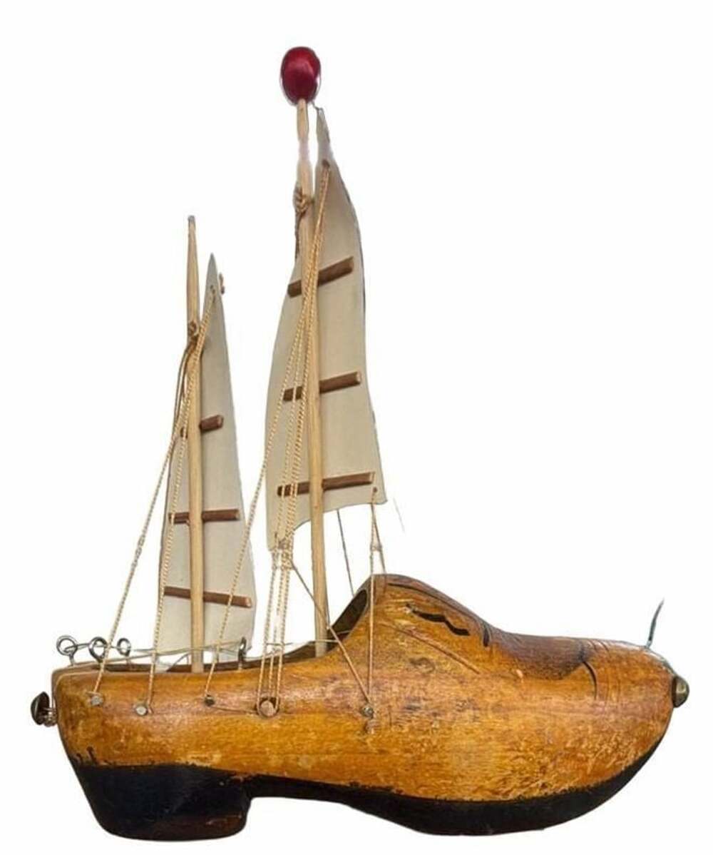 Vintage Hand Crafted Wooden Dutch Shoe Sailboat Model (8x8)